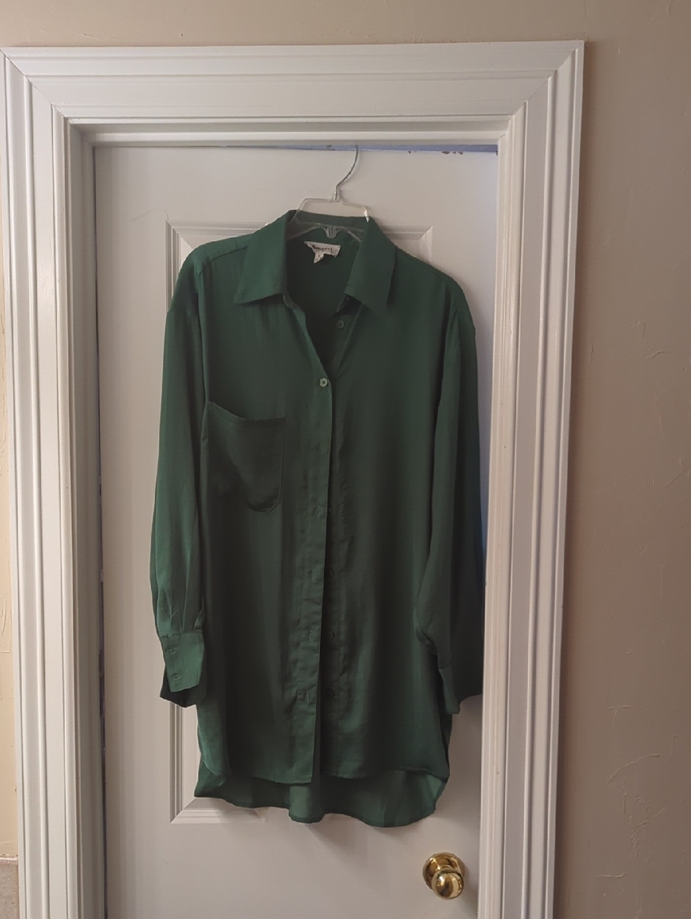 Womens Forest Green Button-Down Blouse